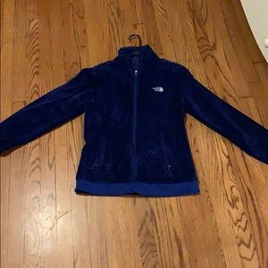 Dark blue fuzzy North Face jacket